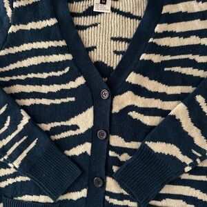 Laundry By Shelli Segal Navy and Cream Knit Wool Sweater Women M